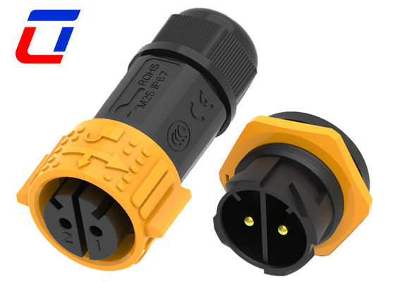 高電圧600V IP67 防水電源接続器 2ピン 電機用