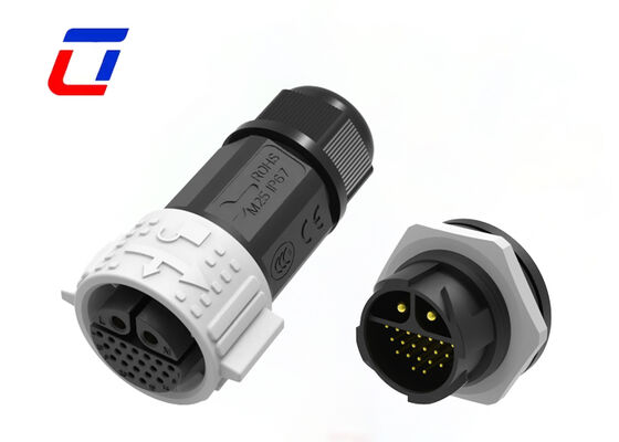 IP67 M25 Gold Plated Wire Connectors 300V 2+20 Pin Plug Socket Connector