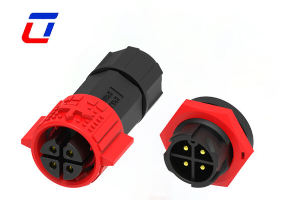 20A PA66 4ピン ワイヤー・トゥ・ワイヤーコネクタ M19 プッシュロック IP67 防水電源コネクタ