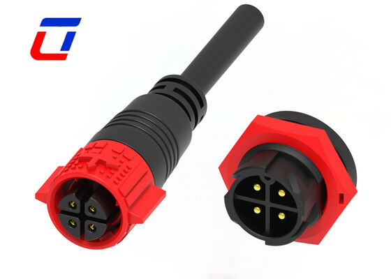 20A PA66 4ピン ワイヤー・トゥ・ワイヤーコネクタ M19 プッシュロック IP67 防水電源コネクタ