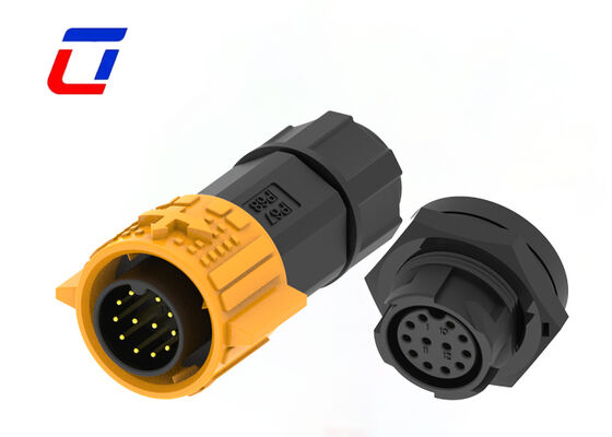 M19 12ピン 300V IP67 円形プラスチックコネクタ プッシュロック 防水データコネクタ