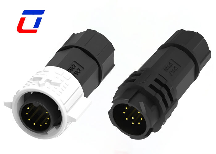 低電圧 300V M19 8ピン円形接続器 PA66 防水プッシュロックデータ接続器