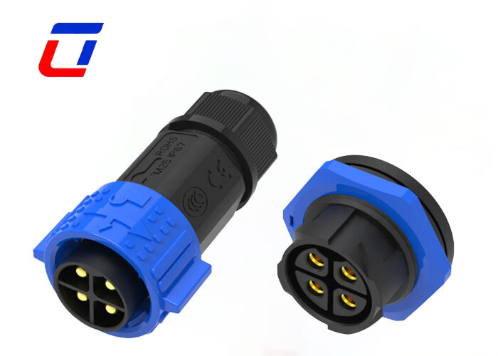高電流 50A M25 4ピン 男性から女性接続器 PA66 プラスチック円形接続器